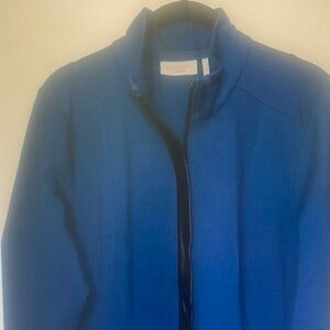 Chicos Weekends Teal Zipper Jacket Faux Leather Trim Size 2 EUC